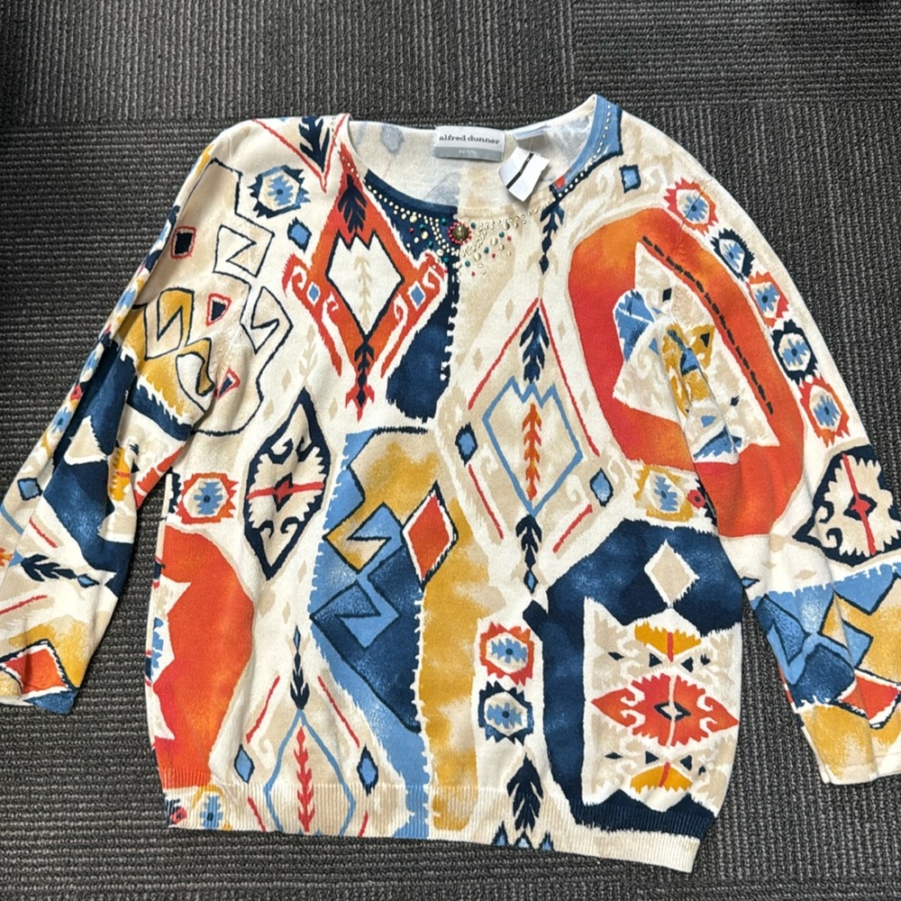 Alfred Dunner Pullover Sweater Southwestern Aztec Tribal PXL